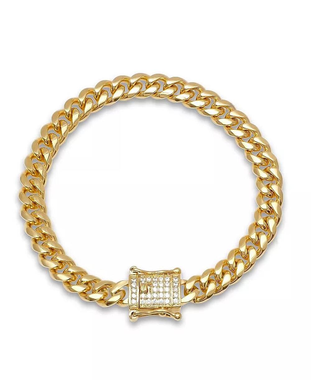 STEELTIME Men's 18k Gold Stainless Steel Thick Cuban Link with Diamonds Clasp